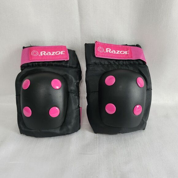 Razor Kids Knee Pads - Black With Pink Polka Dots Adjustable Straps Durable Prot - Picture 1 of 3